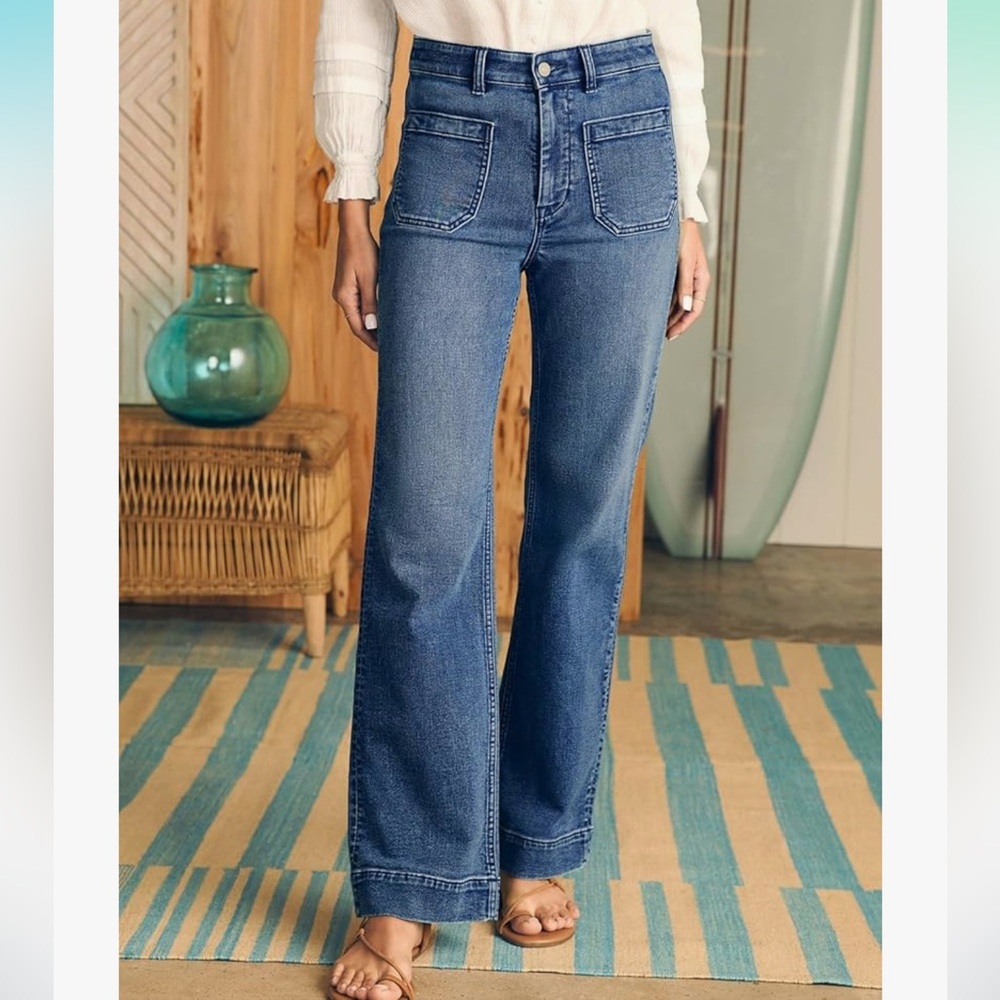 Wide Leg Medium Wash Denim Jeans Size 10